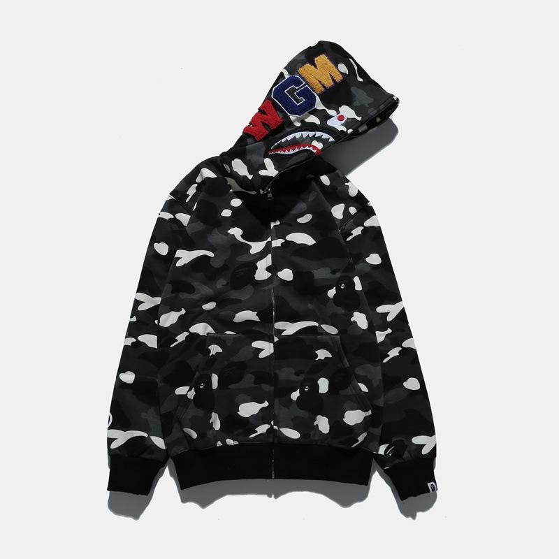 Bathing Ape Hoodie Autumn and Winter Men's Shark Luminous Camouflage Brushed Shark Sweater Men's Hooded Casual Coat