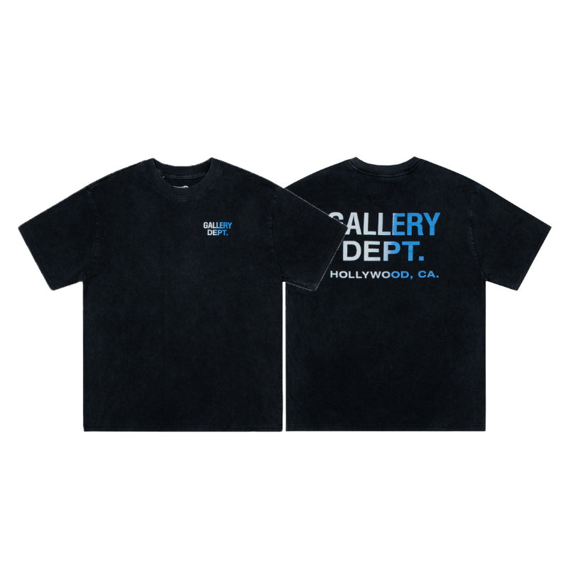 Gallery Dept T-shitrs Retro Washed Distressed Gradient Printing Short Sleeve