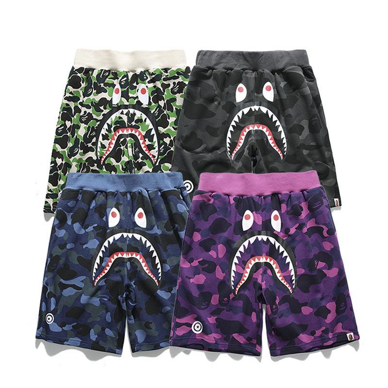 Bathing Ape Shorts Trendy Brand Camouflage Teeth Printed Men's Cotton Shorts