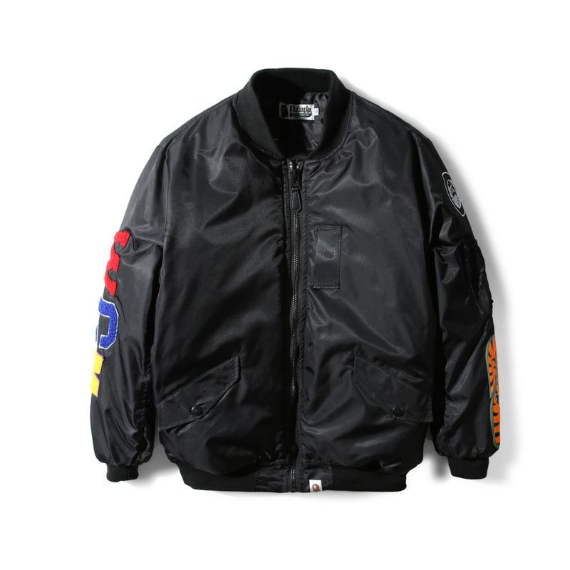 Bathing Ape Coat Winter Thickened Youth Casual Black Stand-up Collar Zipper Loose Double-Sided Cotton-Padded Jacket