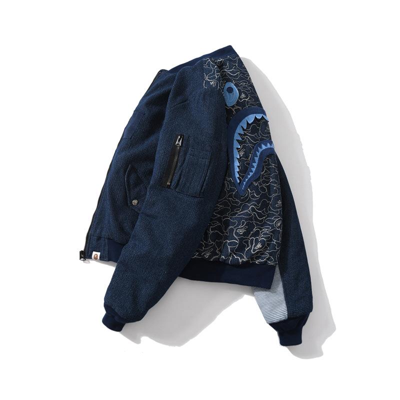 Bathing Ape Coat Denim Washed Cloth Baseball Cotton Coat Jacket Autumn and Winter Teenagers Men and Women