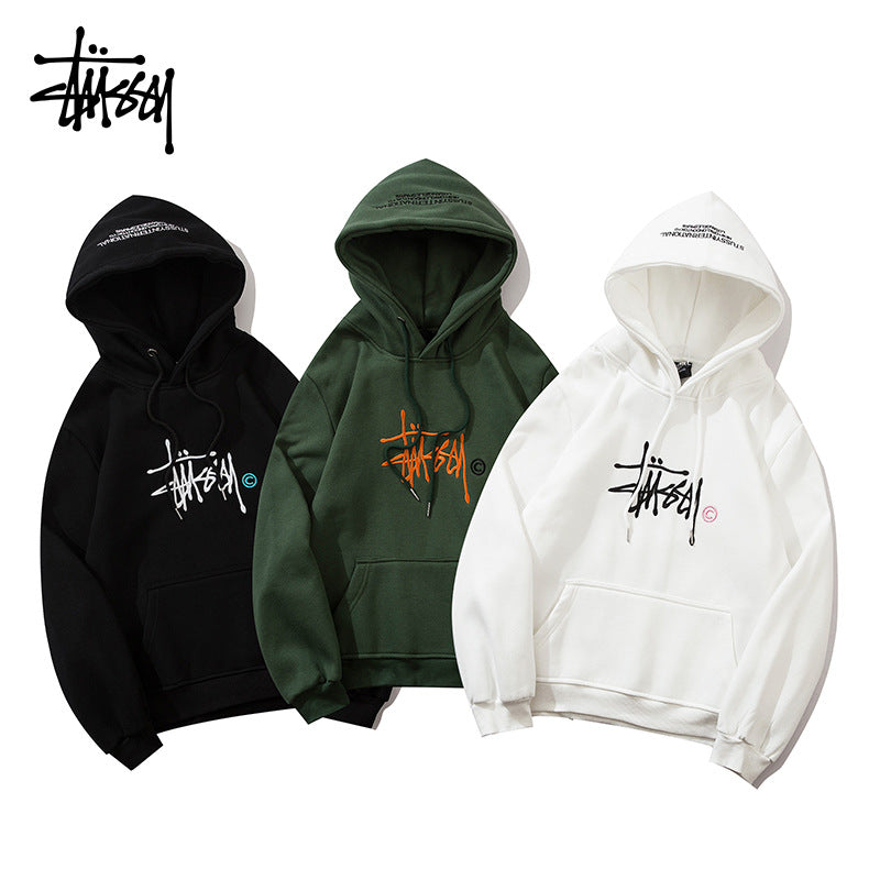 Stussy Hoodie Embroidered Fleece Fashion Hooded Sweater