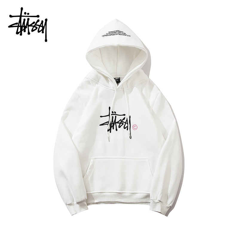 Stussy Hoodie Embroidered Fleece Fashion Hooded Sweater