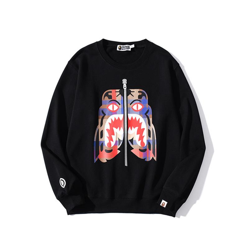 Bathing Ape Sweatshirts Shark Head Tiger Head Printed Pullover Sweatshirt round Neck Bottoming Shirt