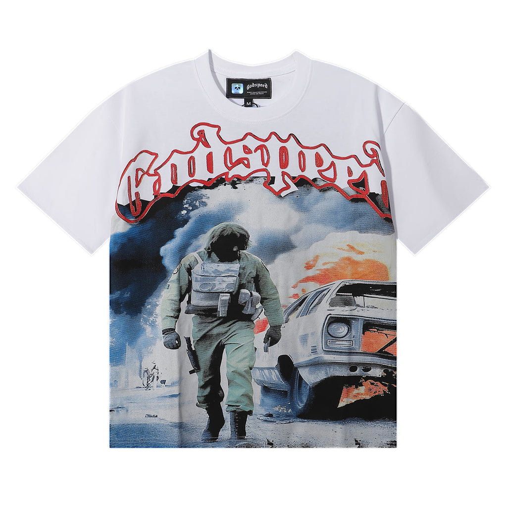 Godspeed T-shirts Fire Car Printing Cotton Casual Short Sleeves Men and Women