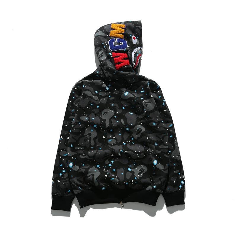 Bathing Ape Hoodie Autumn and Winter Men's Shark Luminous Camouflage Brushed Shark Sweater Men's Hooded Casual Coat