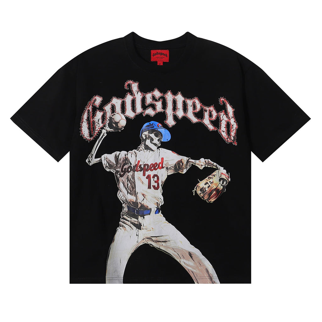 Godspeed T-shirts Skull Baseball Player No. 13 Cotton Crew Neck Short Sleeve Men and Women