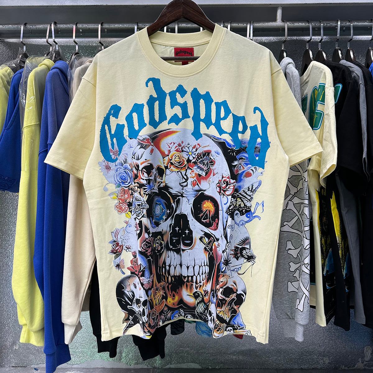 Godspeed T-shirts Skull Rose Printed Cotton Casual Short Sleeve Men and Women