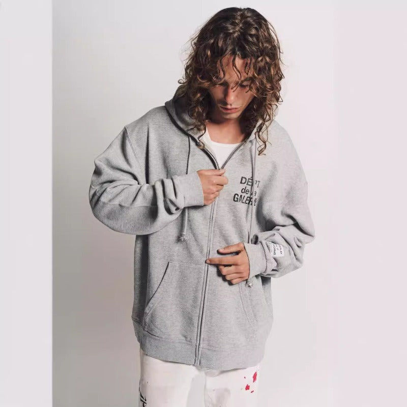 Gallery Dept Hoodie Alphabet Slogan Cardigan Hooded Sweater