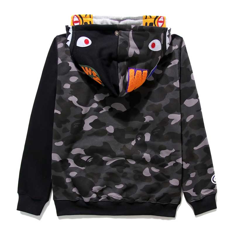 Bathing Ape Tiger Head Shark Double Hood Sweater Camouflage Hoodie Thin Velvet Terry Hooded Sweater
