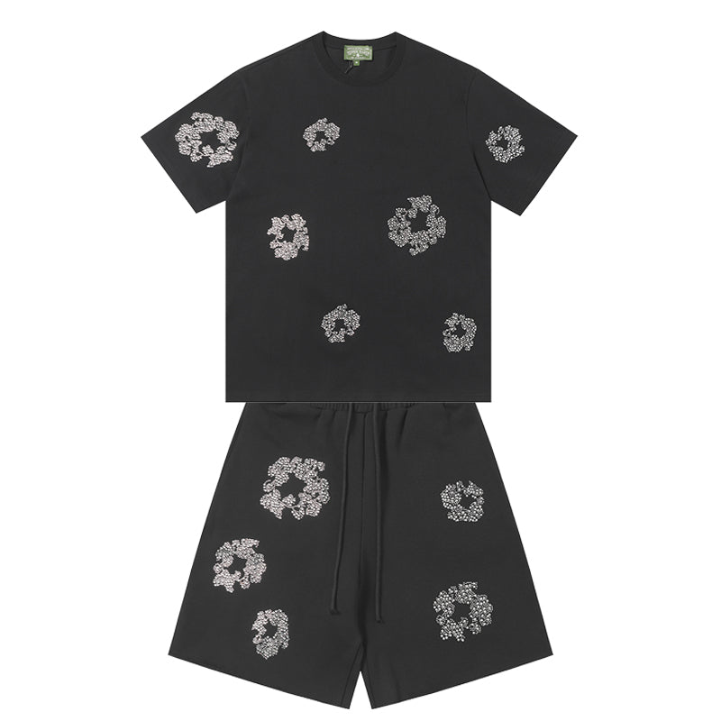 Denim Tears T-shirt & Shorts 2 Piece Set Rhinestones