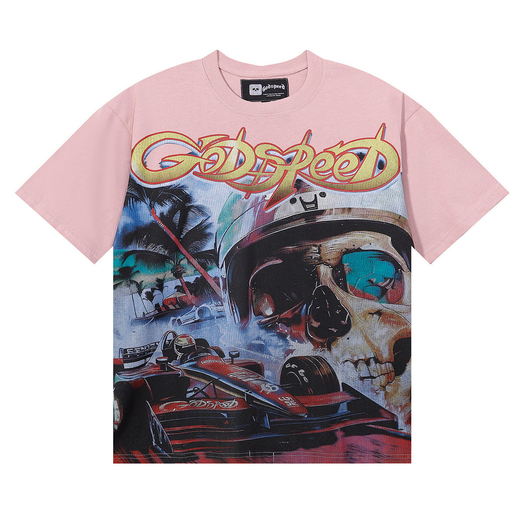 Godspeed T-shirts Skull Racing Printed Cotton Casual Short Sleeves Men and Women