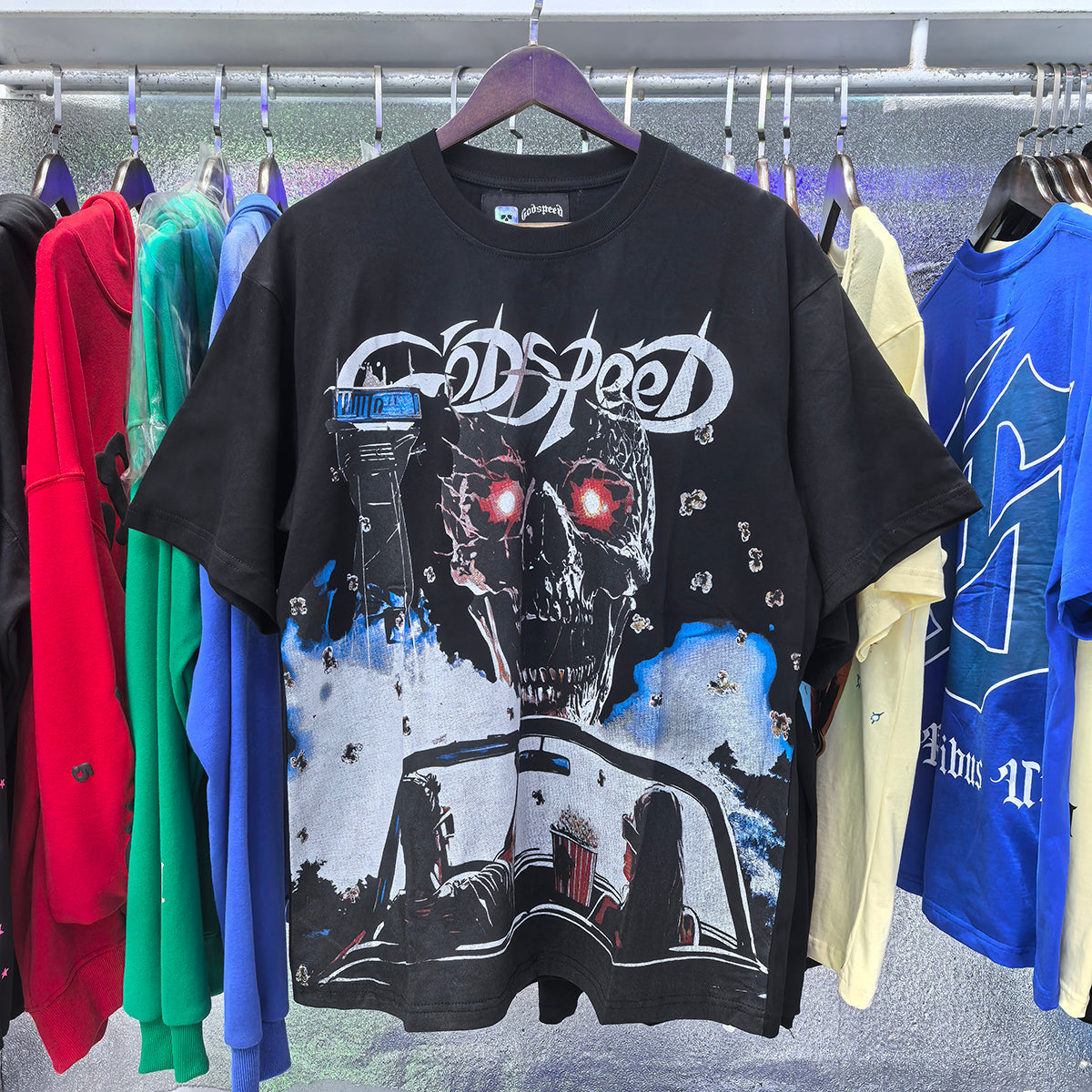 Godspeed T-shirts Driving Movie Skull Printing Cotton Casual Short Sleeves Men and Women