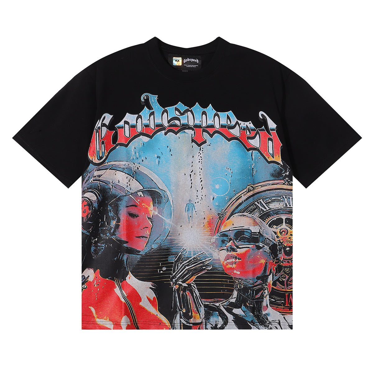 Godspeed T-shirts Astronaut Robot Printed Cotton Casual Short Sleeve Men and Women