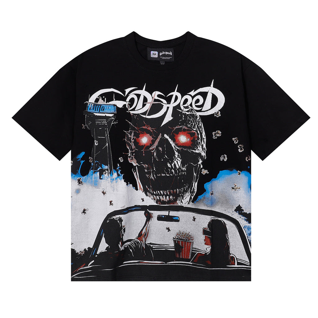 Godspeed T-shirts Driving Movie Skull Printing Cotton Casual Short Sleeves Men and Women