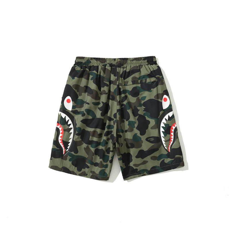 Bathing Ape Shorts Men's Side Double Shark Head Windbreaker Cloth Shorts Elastic Waist Fifth Pants Middle Pants Casual Shorts