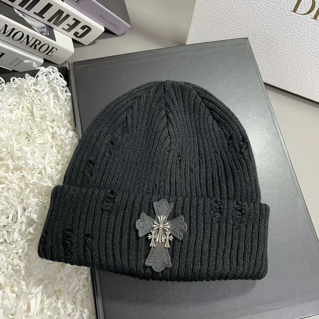 Chrome Heart Beanie Ripped Cross Knitted Hat Warm Hat Wool