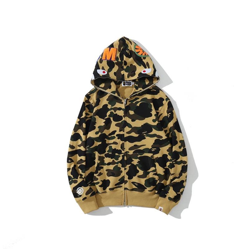 Bathing Ape Hoodie Autumn and Winter Shark Head Terry Sweater Men's and Women's Casual Camouflage Thin Sweater Baggy Coat