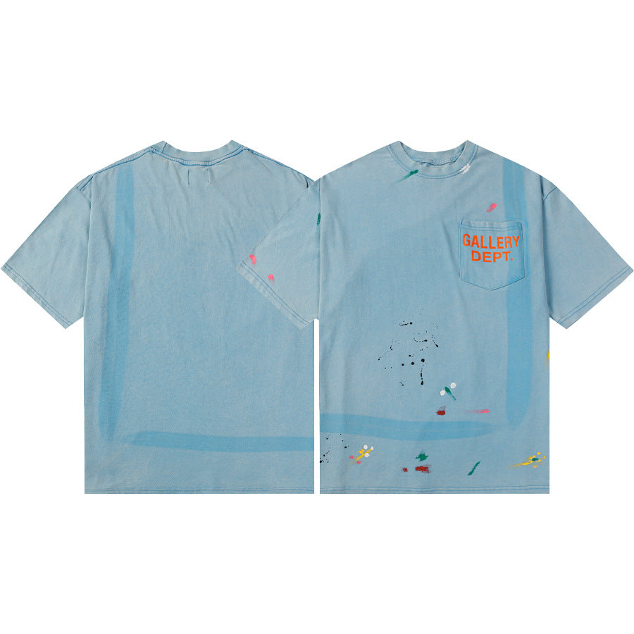 Gallery Dept T-Shirt Hand Painted Ink Splashing Alphabet Washed Retro Short Sleeve T-Shirt