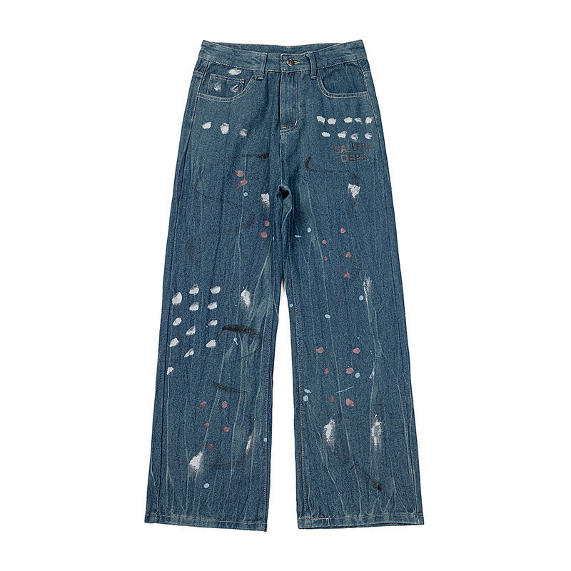 Gallery Dept Sweatpants Hand-painted splashed ink letter straight denim casual trousers