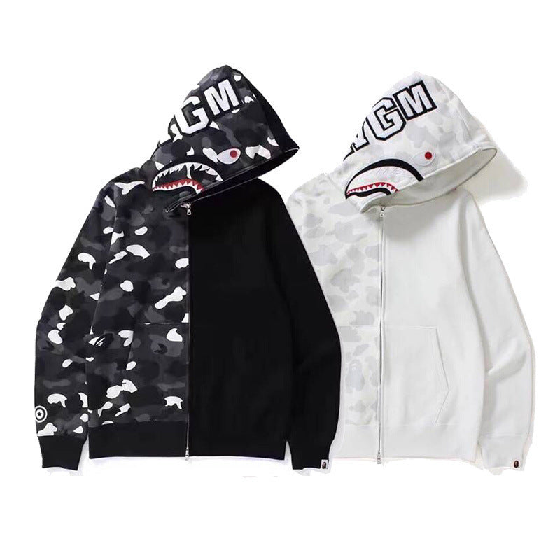 Bathing Ape Ape Head Camouflage Stitching Sweatshirt Hooded Zipper Fleece Jacket
