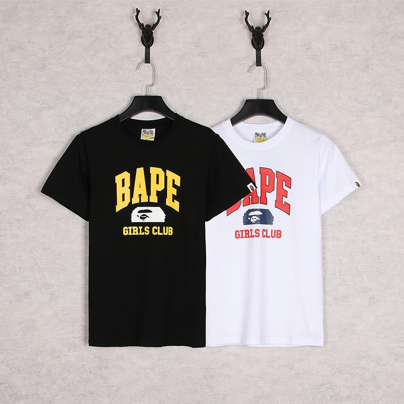 Bathing Ape T-Shirt Black White Summer Cartoon Letter Print Casual Short Sleeve T-shirt
