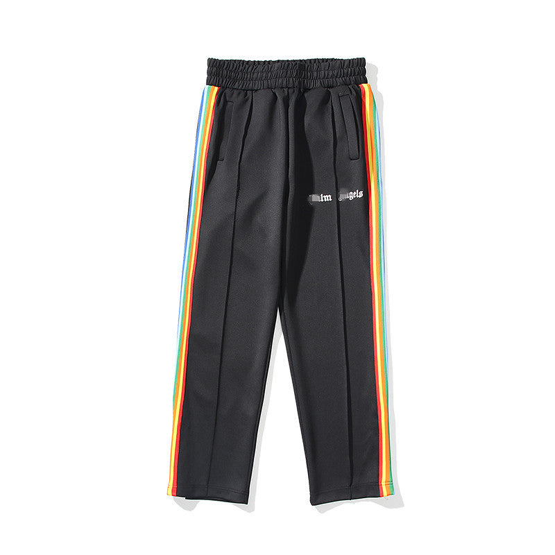 Palm Angle Pants Palm Angels Rainbow Striped Pants Men's and Women's Casual Trousers Loose