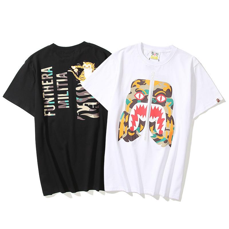 Bathing Ape T-Shirt Summer Zipper Printed Short Sleeve