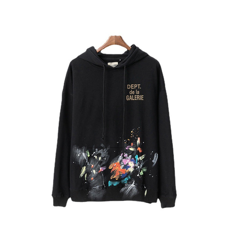 Gallery Dept Hoodie Luo Hand Painted Graffiti Letter Printing Pure Cotton