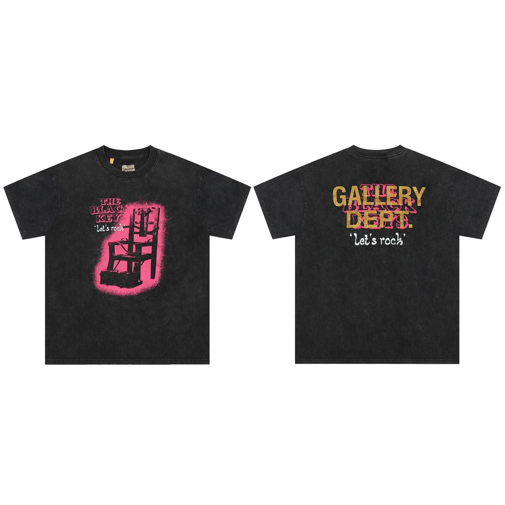 Gallery Dept T Shirts Dark Black Seat Printed Washed Distressed Short Sleeve