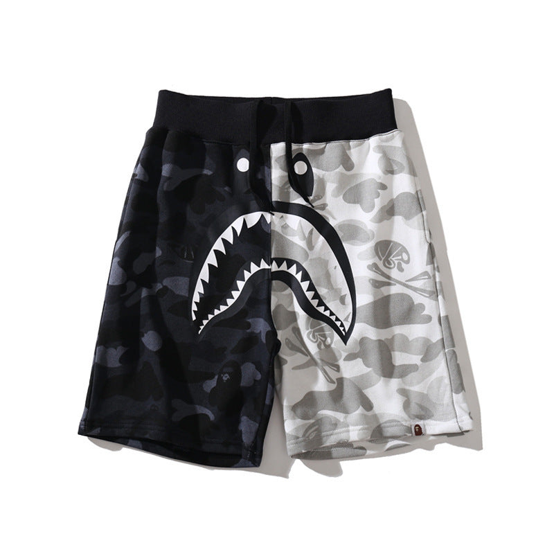 Bathing Ape Shorts Black and White Color Matching Cotton Terry Trendy Men's Shorts