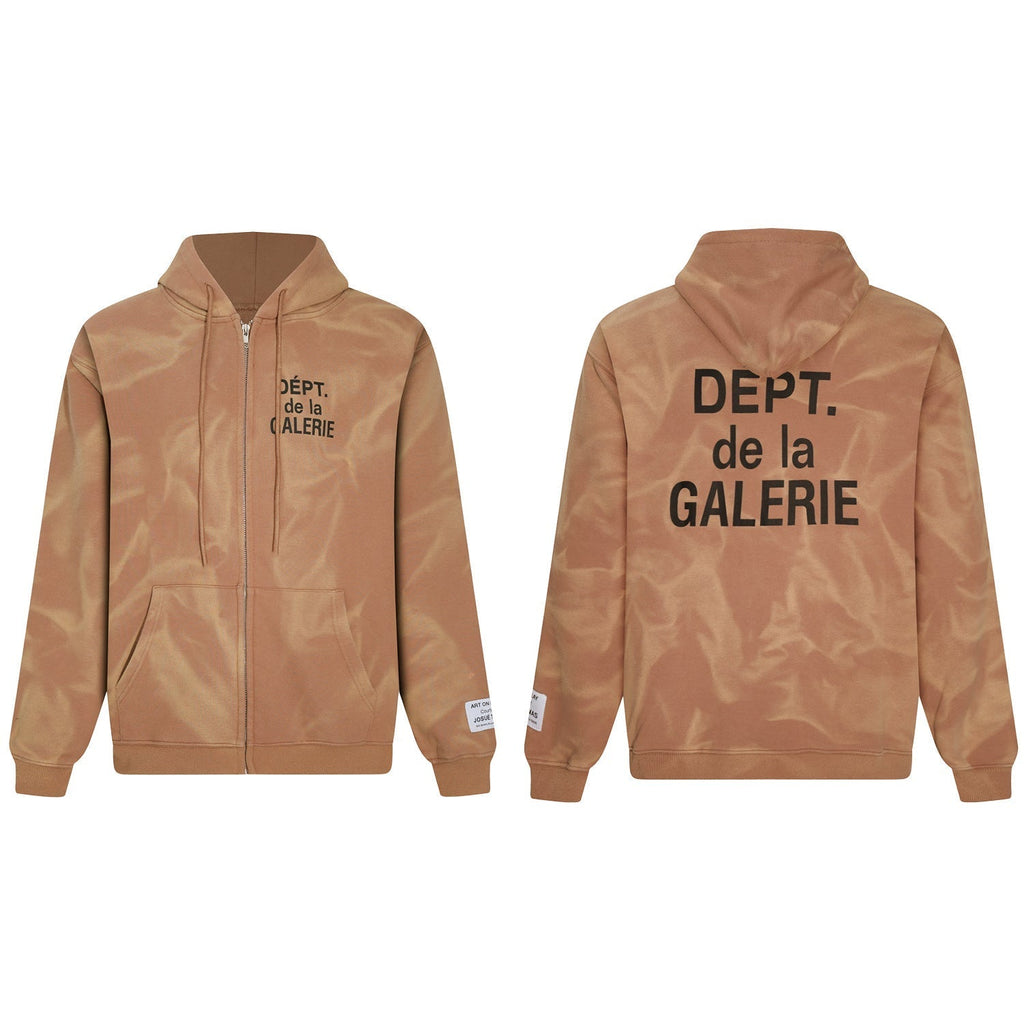 Gallery Dept Hoodie Letter Tie-Dye Washed Hooded Sweater Cardigan Jacket