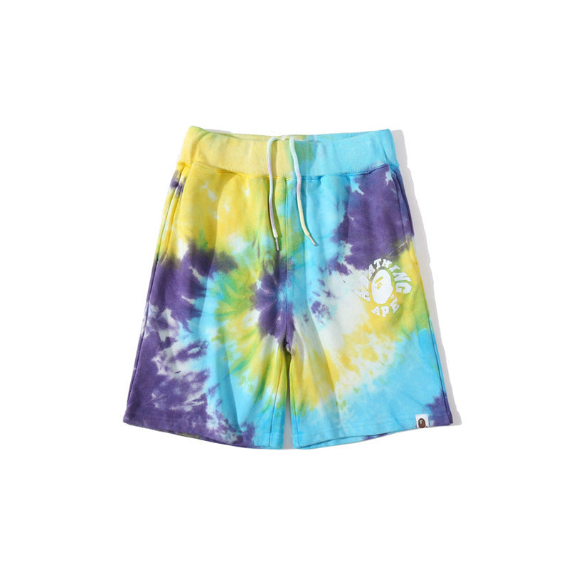 Bathing Ape Shorts Blue Yellow Purple Tie-Dye Shorts Casual Pants Beach Pants