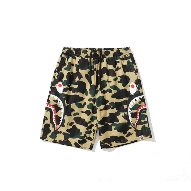 Bathing Ape Shorts Men's Side Double Shark Head Windbreaker Cloth Shorts Elastic Waist Shorts