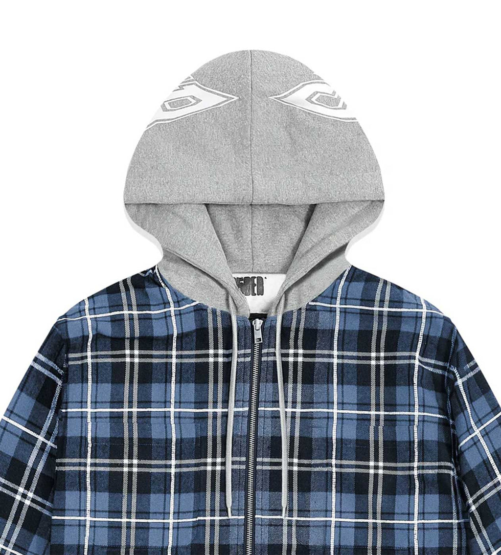 Sp5der Hooded Flannel Zip Up Blue