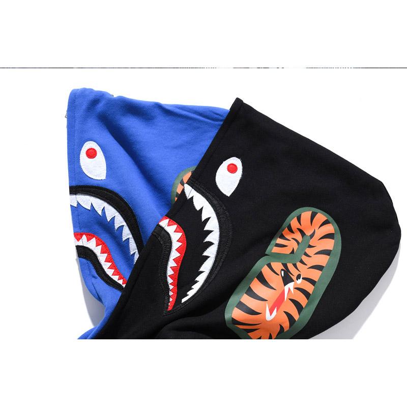 Bathing Ape Jacket Autumn and Winter Solid Color Blue Pink Double Hood Sweater Men and Women Zipper Fleece Padded Coat