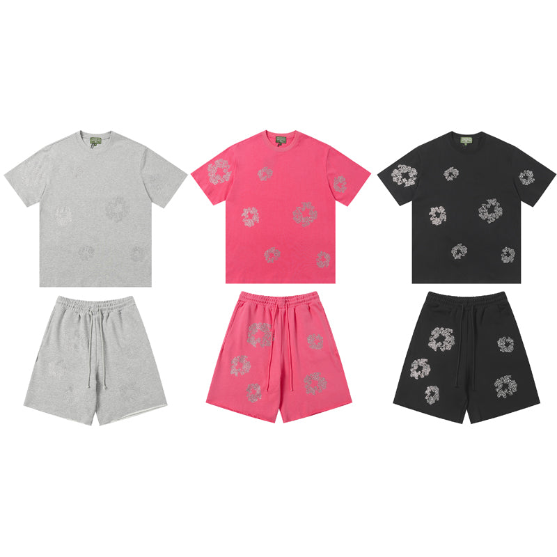 Denim Tears T-shirt & Shorts 2 Piece Set Rhinestones
