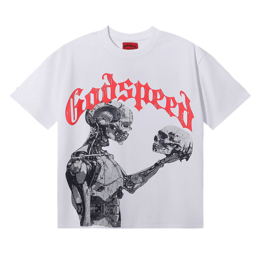 Godspeed T-shirts Technology Gaze Skull Printing Cotton Casual Short Sleeve Men and Women