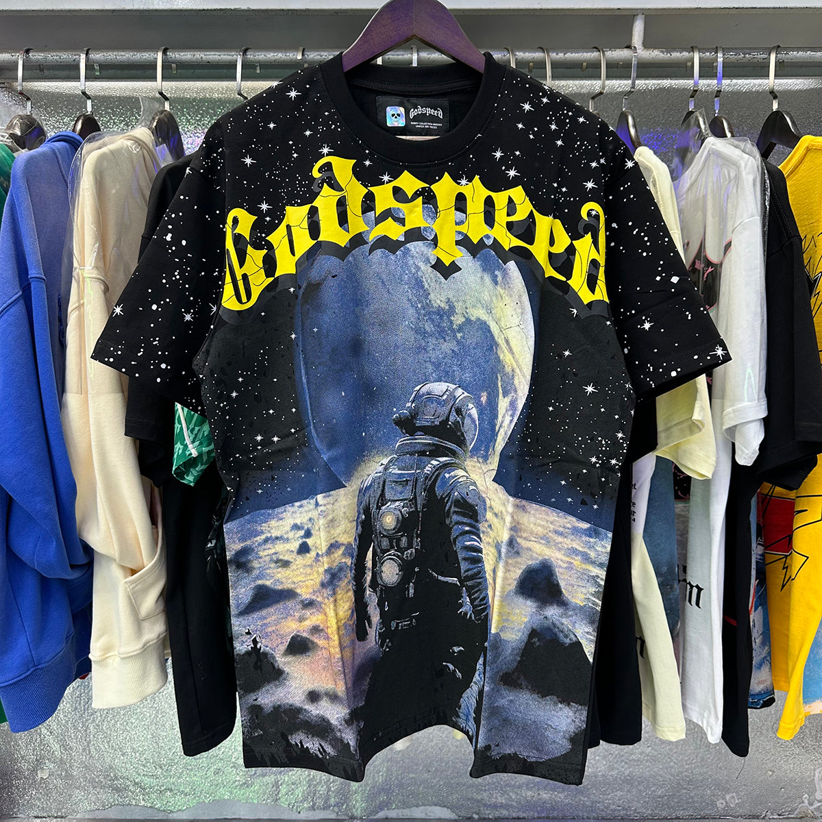 Godspeed T-shirts Astronaut Earth Gypsy Printing Cotton Casual Short Sleeve Men and Women