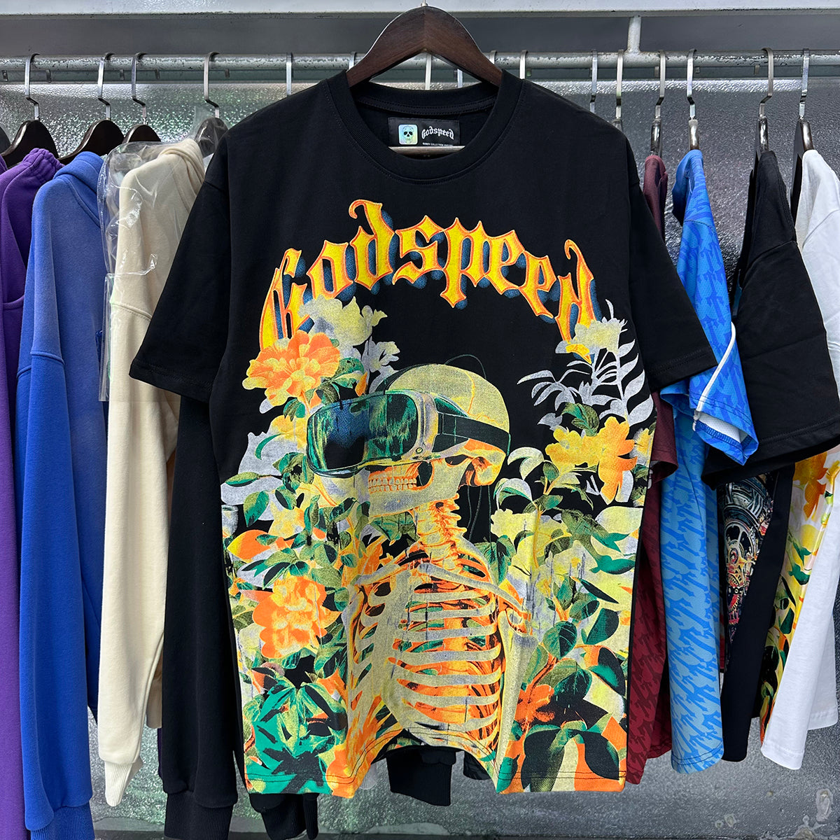 Godspeed T-shirts VR Glasses Skull Small Fresh Printing Cotton Casual Short Sleeve Men and Women