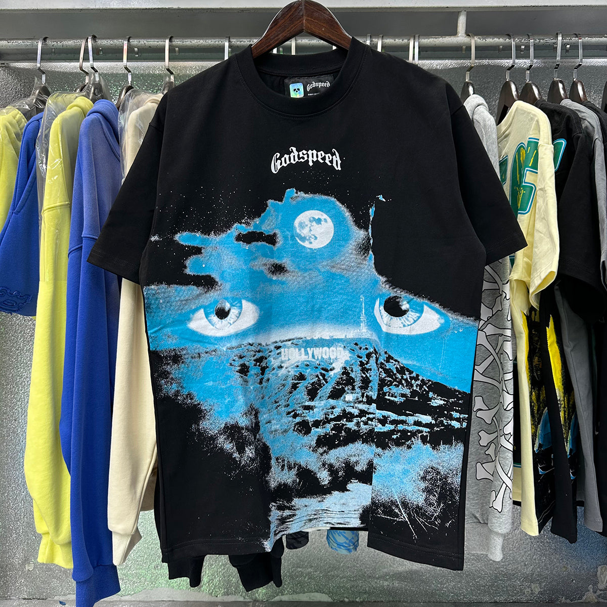 Godspeed T-shirts Hollywood Night Print Cotton Casual Short Sleeve Men and Women