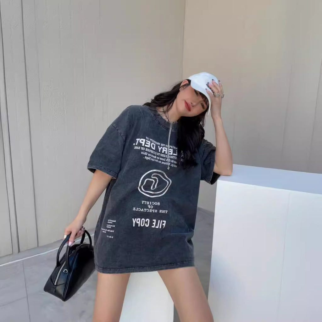 Gallery Dept T-Shirt Alphabet Slogan Printed Retro Washed Short Sleeve T-Shirt