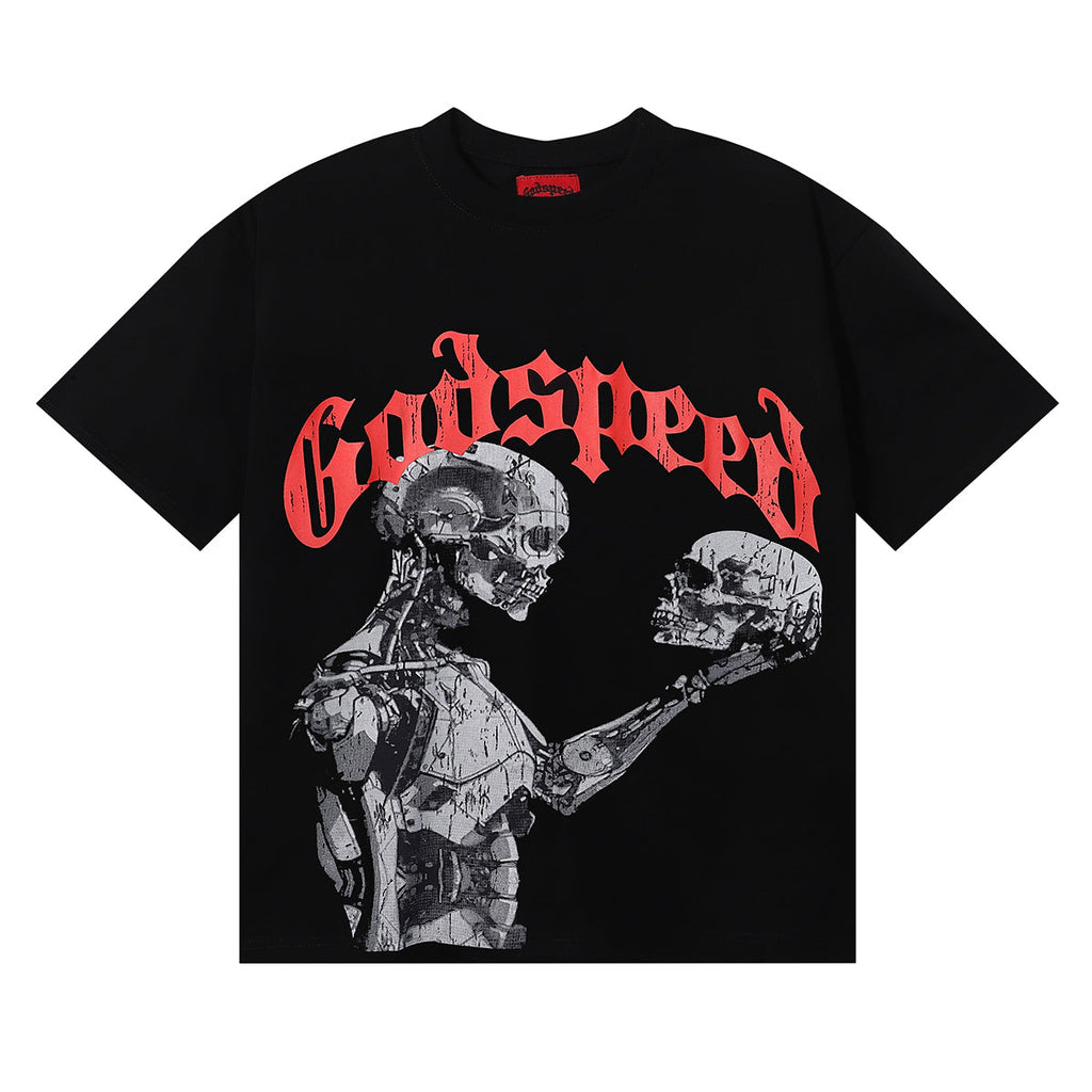 Godspeed T-shirts Technology Gaze Skull Printing Cotton Casual Short Sleeve Men and Women