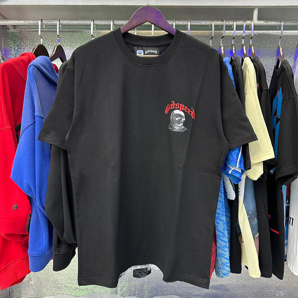 Godspeed T-shirts Astronaut Moon Landing Print Cotton Casual Short Sleeve Men and Women