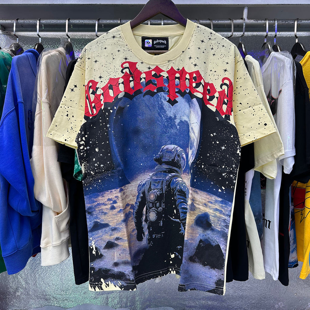 Godspeed T-shirts Astronaut Earth Gypsy Printing Cotton Casual Short Sleeve Men and Women