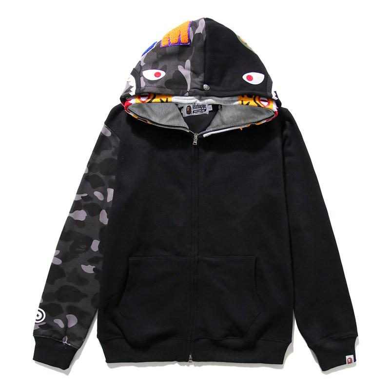 Bathing Ape Hoodie Tiger Head Shark Double Hood Sweater Camouflage Hoodie Youth Hooded Sweater Casual Coat